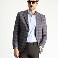 Medium Brown 6 Drop Regular Fit Standard Cut Plaid Linen Blend Jacket