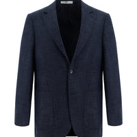 Dark Navy 4-Drop Relaxed Fit Plaid Linen Blend Jacket