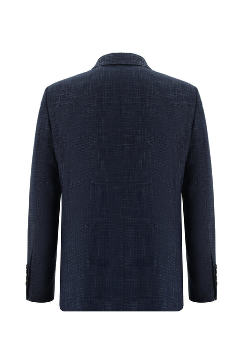 Dark Navy 4-Drop Relaxed Fit Plaid Linen Blend Jacket