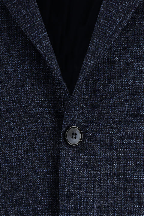 Dark Navy 4-Drop Relaxed Fit Plaid Linen Blend Jacket