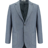 Light Blue 4-Drop Relaxed Fit Plaid Linen Blend Jacket