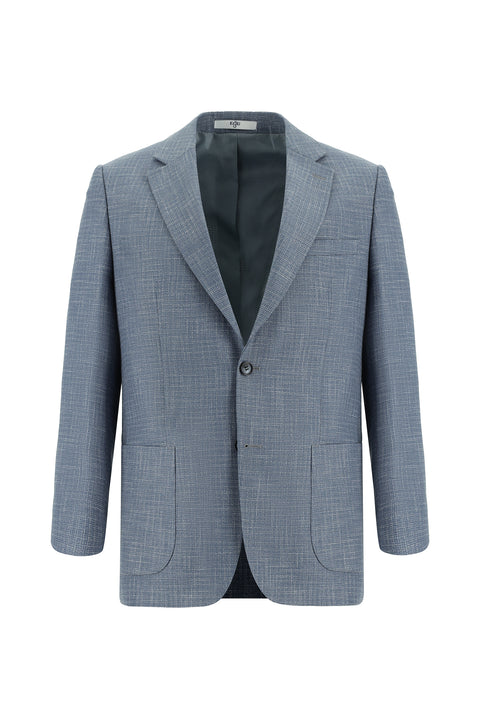 Light Blue 4-Drop Relaxed Fit Plaid Linen Blend Jacket