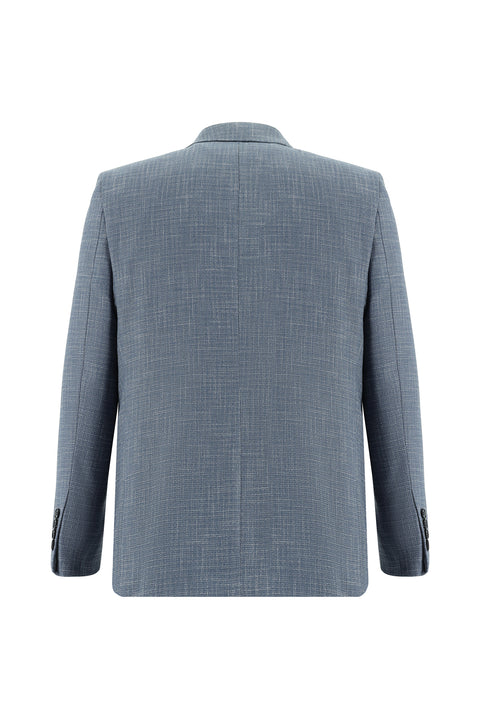 Light Blue 4-Drop Relaxed Fit Plaid Linen Blend Jacket
