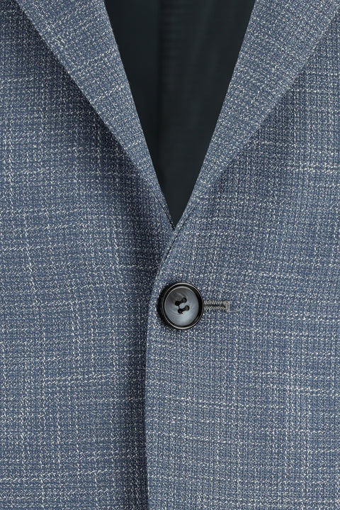 Light Blue 4-Drop Relaxed Fit Plaid Linen Blend Jacket