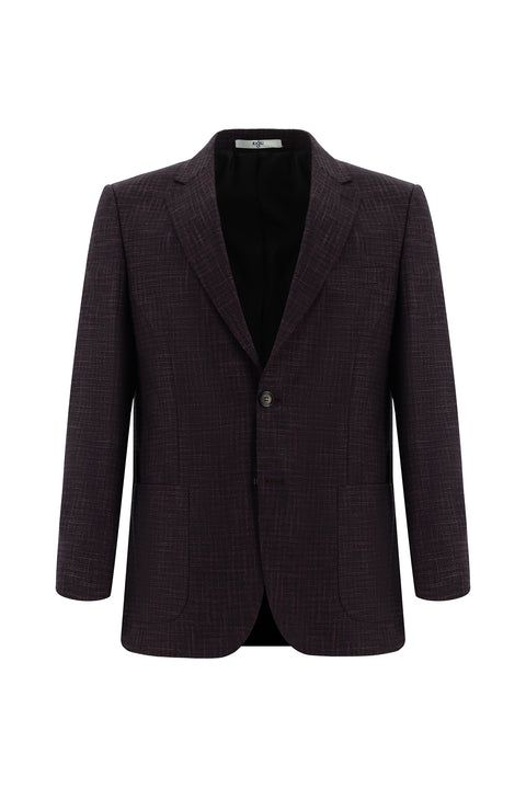 Dark Purple 4-Drop Relaxed Fit Plaid Linen Blend Jacket
