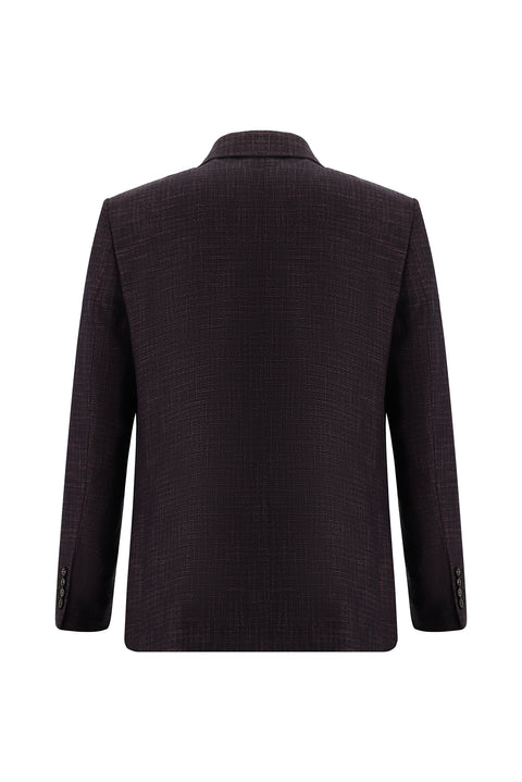 Dark Purple 4-Drop Relaxed Fit Plaid Linen Blend Jacket