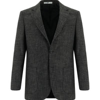 Dark Anthracite 4-Drop Relaxed Fit Plaid Linen Blend Jacket
