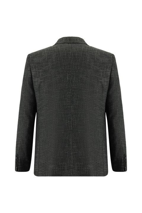 Dark Anthracite 4-Drop Relaxed Fit Plaid Linen Blend Jacket