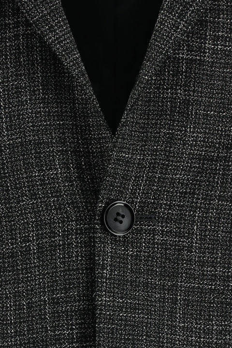 Dark Anthracite 4-Drop Relaxed Fit Plaid Linen Blend Jacket