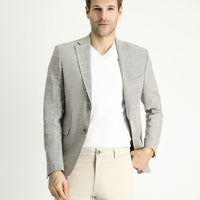 Medium Mink 7 Drop Slim Fit Plaid Cotton Linen Blend Jacket