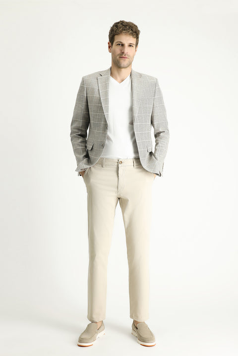 Medium Mink 7 Drop Slim Fit Plaid Cotton Linen Blend Jacket