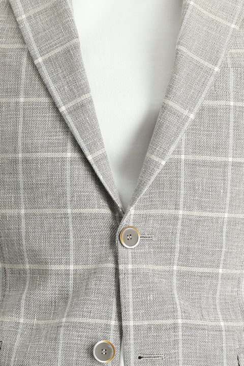 Medium Mink 7 Drop Slim Fit Plaid Cotton Linen Blend Jacket