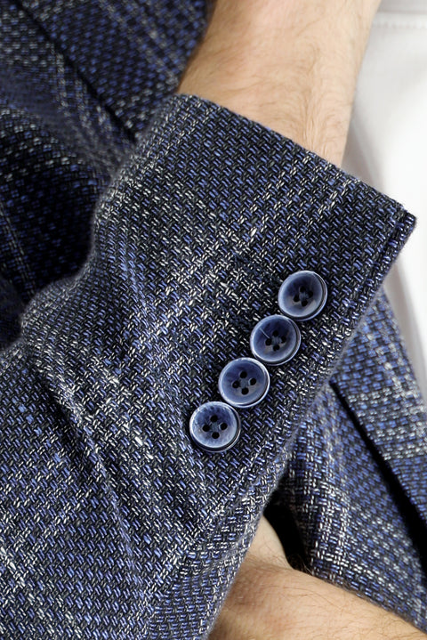 Light Navy 6 Drop Regular Fit Standard Cut Wool Linen Blend Plaid Jacket
