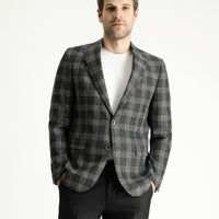 Dark Anthracite 6 Drop Regular Fit Standard Cut Wool Linen Blend Plaid Jacket