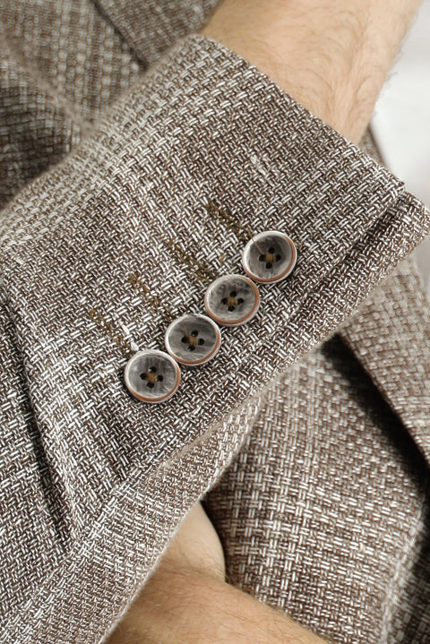 Medium Mink 6 Drop Regular Fit Standard Cut Wool Linen Blend Plaid Jacket