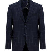 Dark Navy 4-Drop Relaxed Fit Plaid Jacket