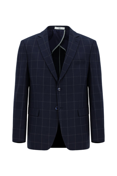 Dark Navy 4-Drop Relaxed Fit Plaid Jacket
