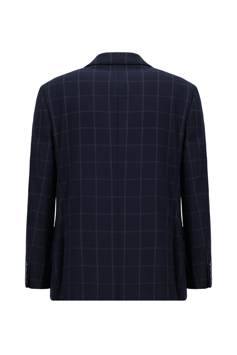 Dark Navy 4-Drop Relaxed Fit Plaid Jacket