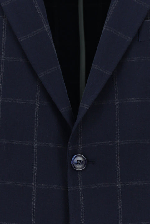 Dark Navy 4-Drop Relaxed Fit Plaid Jacket