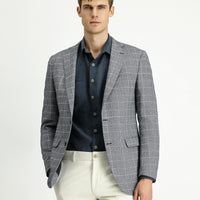 Black 7 Drop Slim Fit Narrow Cut Plaid Linen Blend Jacket