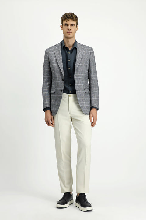 Black 6 Drop Regular Fit Standard Cut Plaid Linen Blend Jacket