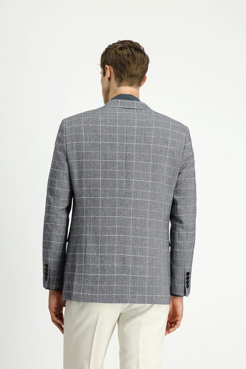 Black 7 Drop Slim Fit Narrow Cut Plaid Linen Blend Jacket
