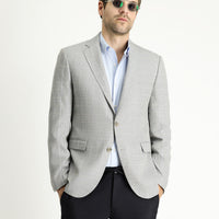 Medium Grey 7 Drop Super Slim Fit Extra Narrow Cut Plaid Linen Blend Jacket