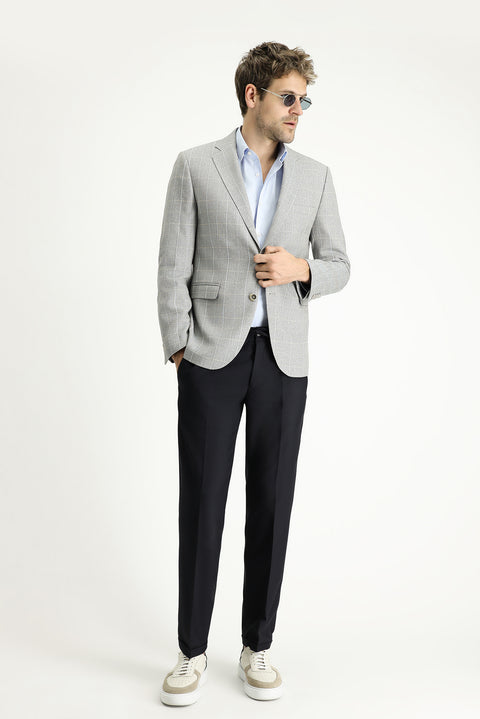 Medium Grey 7 Drop Super Slim Fit Extra Narrow Cut Plaid Linen Blend Jacket