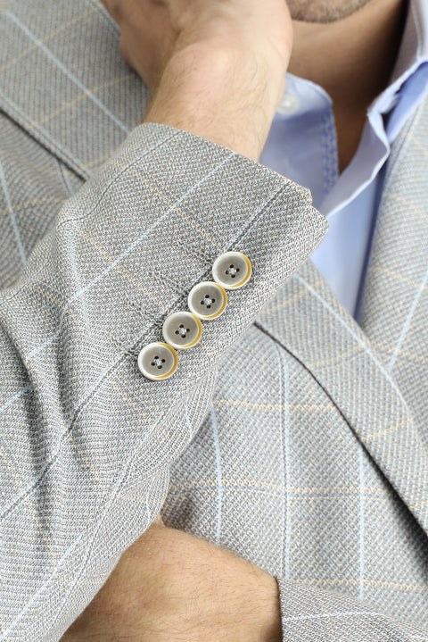 Medium Grey 6 Drop Regular Fit Plaid Linen Blend Jacket