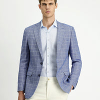 Dark Blue 6 Drop Regular Fit Plaid Linen Blend Jacket