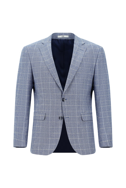 Dark Blue 6 Drop Regular Fit Plaid Linen Blend Jacket