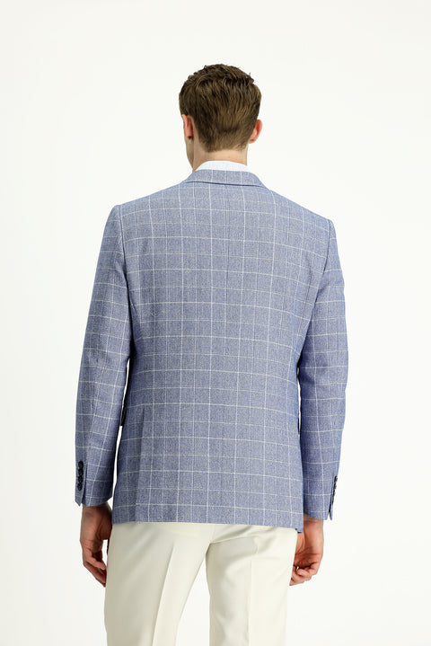 Dark Blue 6 Drop Regular Fit Plaid Linen Blend Jacket