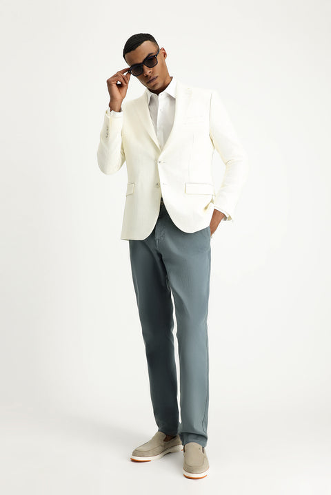 White 6 Drop Regular Fit Standard Cut Wool Patterned Sport Jacket