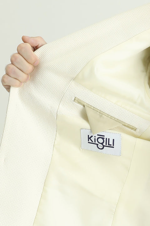 White 6 Drop Regular Fit Standard Cut Wool Patterned Sport Jacket