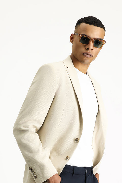 Light Beige 7 Drop Slim Fit Classic Patterned Jacket