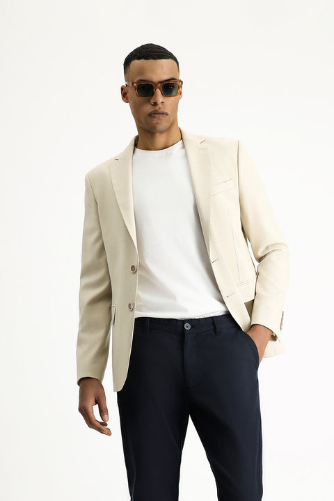Light Beige 7 Drop Slim Fit Classic Patterned Jacket