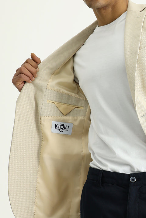 Açık Bej 4 Drop Relaxed Fit Rahat Kesim Klasik Desenli Ceket