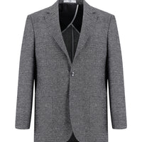 Siyah 7 Drop Slim Fit Dar Kesim Desenli Keten Karışımlı Ceket