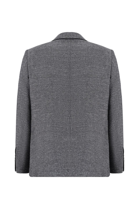 Black 4-Drop Relaxed Fit Patterned Linen Blend Jacket