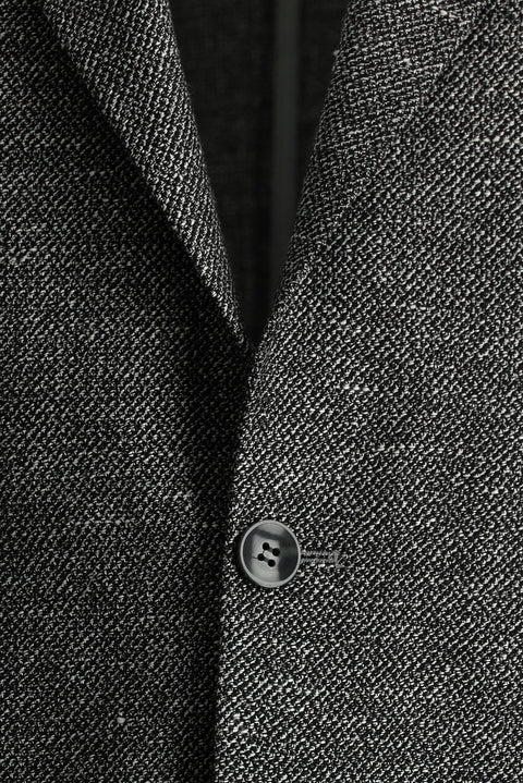 Black 4-Drop Relaxed Fit Patterned Linen Blend Jacket