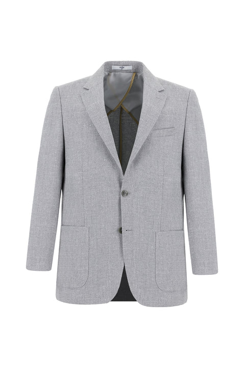 Light Grey 4 Drop Relaxed Fit Patterned Linen Blend Jacket