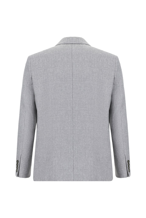 Light Grey 7 Drop Slim Fit Patterned Linen Blend Jacket