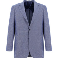 Dark Blue 7 Drop Slim Fit Patterned Linen Blend Jacket