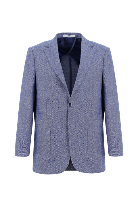 Dark Blue 7 Drop Slim Fit Patterned Linen Blend Jacket