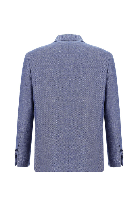 Dark Blue 4 Drop Relaxed Fit Patterned Linen Blend Jacket