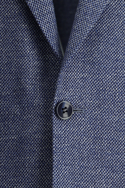 Dark Blue 7 Drop Slim Fit Patterned Linen Blend Jacket