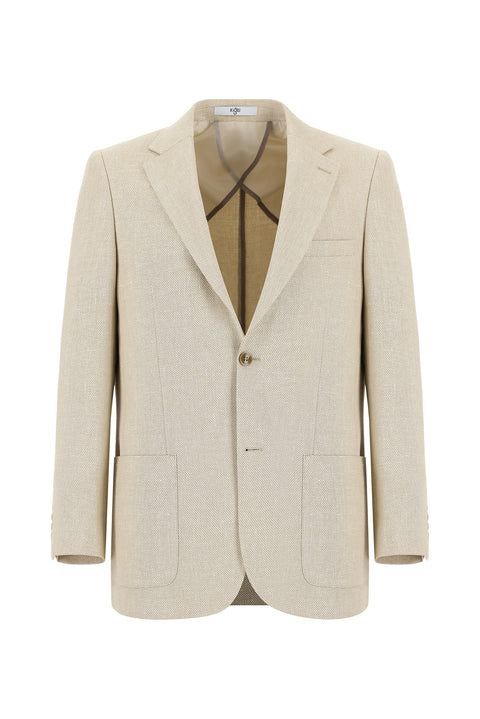 Light Beige 7 Drop Slim Fit Patterned Linen Blend Jacket