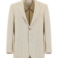 Light Beige 4-Drop Relaxed Fit Patterned Linen Blend Jacket