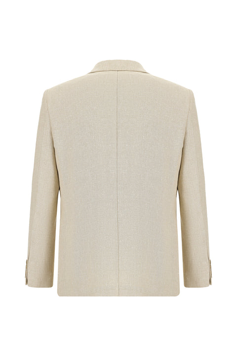 Light Beige 4-Drop Relaxed Fit Patterned Linen Blend Jacket