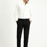 Black Regular Fit Standard Cut Lycra Canvas / Chino Trousers